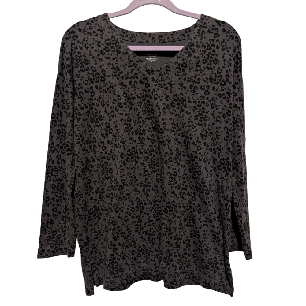 J. Jill Supima Cotton V-Neck Tunic Dark Gray Animal Print Small